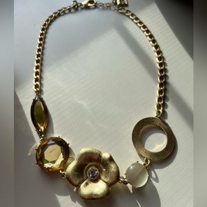 Gold Statement Necklace with Flower and Gems